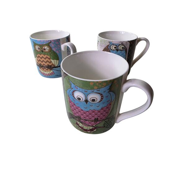 MIKASA Gourmet Basics OWLS Paul Brent Design Coffee Mugs Set of 3 - Picture 1 of 11